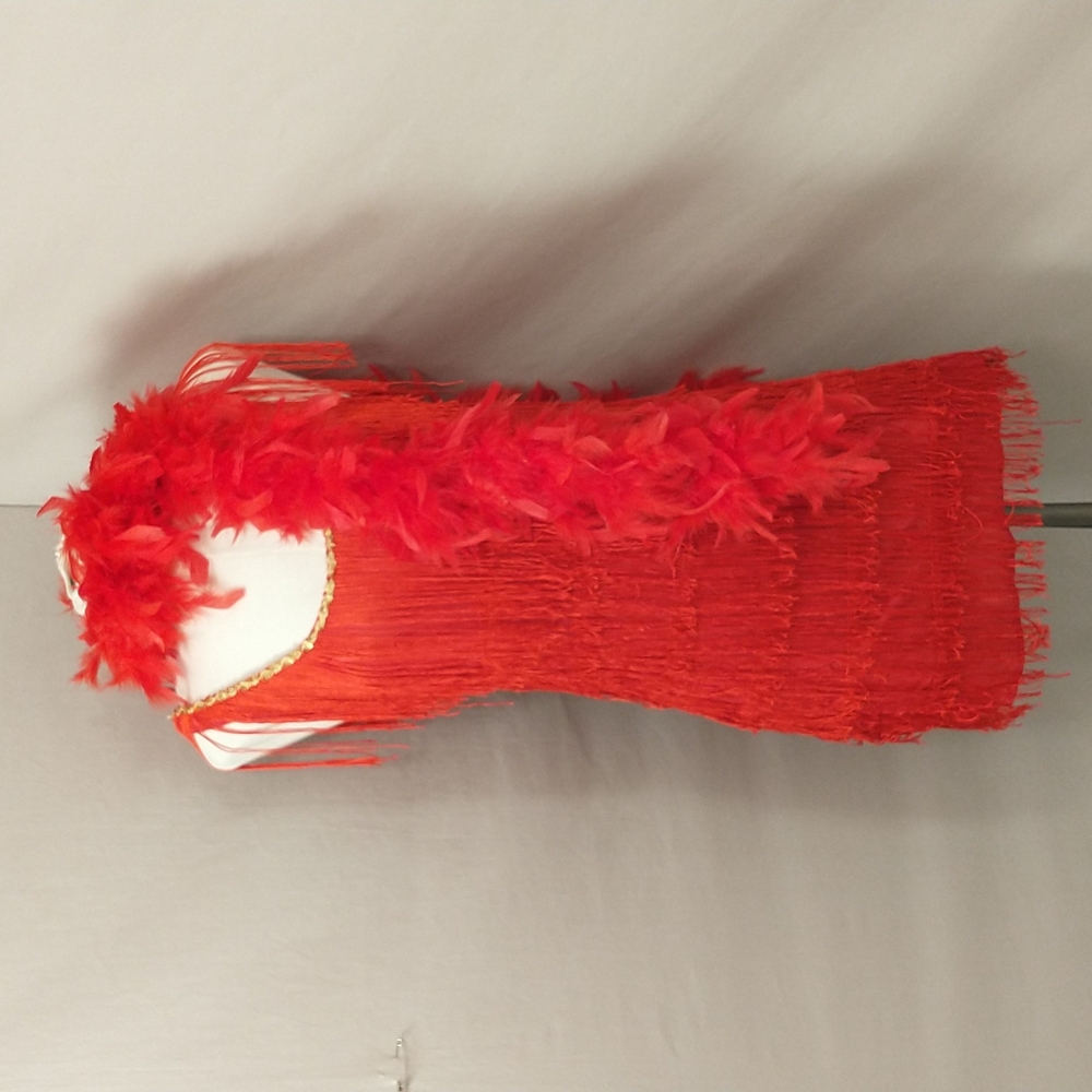 Red Flapper Dress California Costumes w Feather Boa Roaring Twenties Sexy Fringe